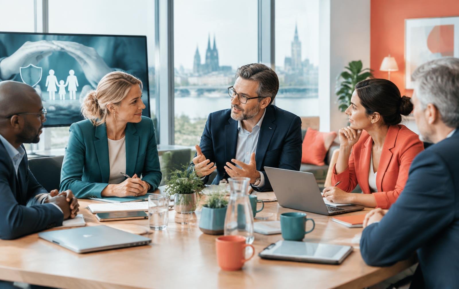 Führungsteam eines Versicherungsunternehmens im Strategiegespräch